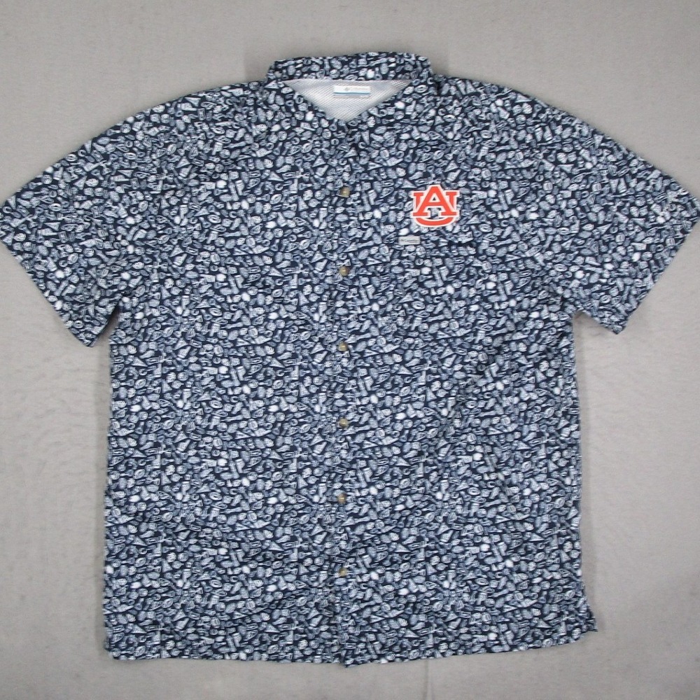 Columbia PFG Auburn Tigers Mens XL Navy Blue All Over Print Button Down Shirt